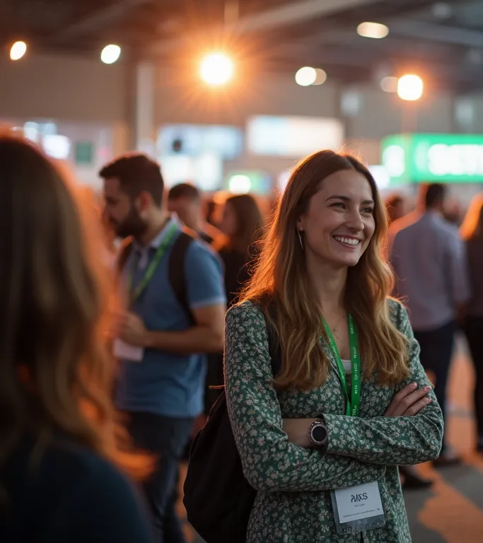 Happy attendees networking at a cannabis expo